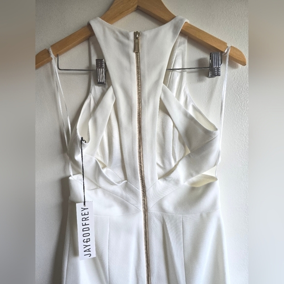 NWT! Jaygodfrey, Krooger Deep V-Neck Cutout Dress, Light Ivory, Size 2 -$299 - Picture 3 of 11